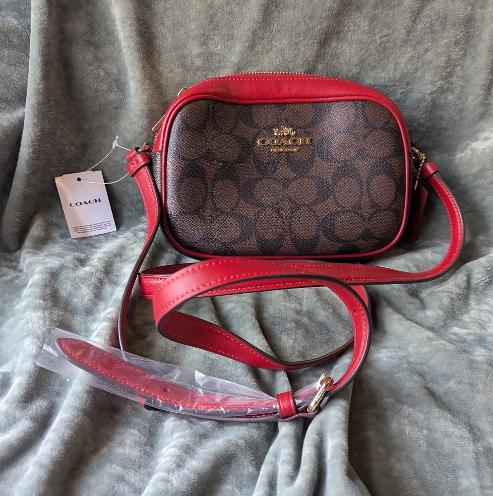 Coach Mini Jamie Camera Bag Signature Canvas C9926 Brown 1941 Red
